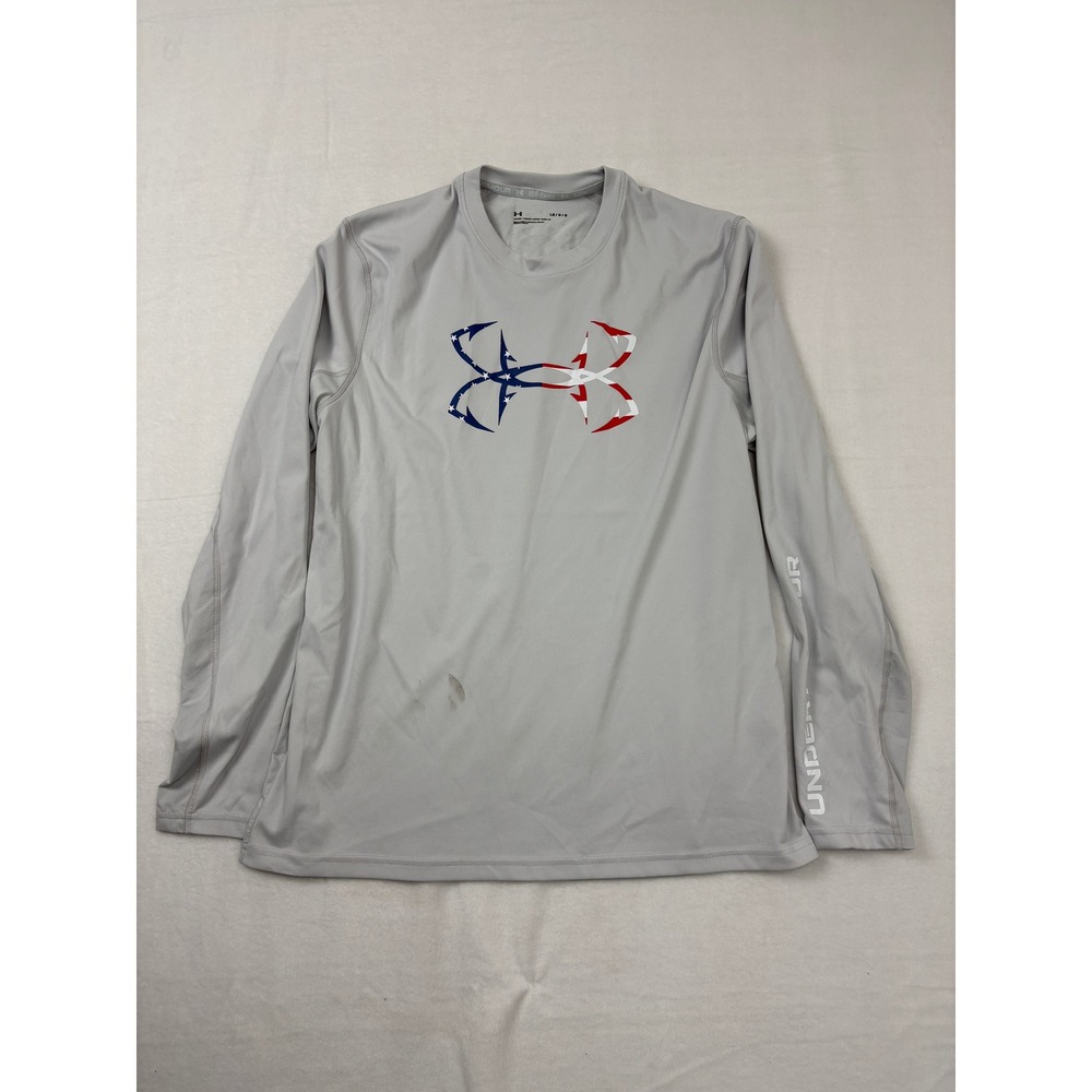 Under Armour ISO-Chill Mens Large Gray Long Sleeve Fishing Shirt USA Hook Logo